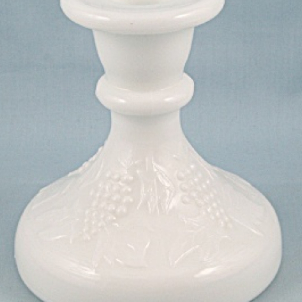 Vintage Milk Glass Candlestick Holders Harvest Grape Matching Set Rustic Decor